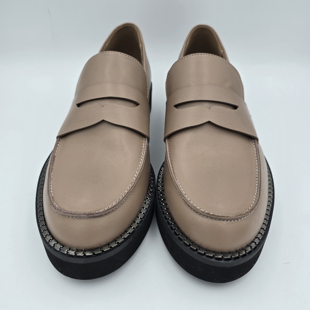 BCBGeneration Taupe Leather Loafers with Chain-Trim Sole - Picture 5 of 16